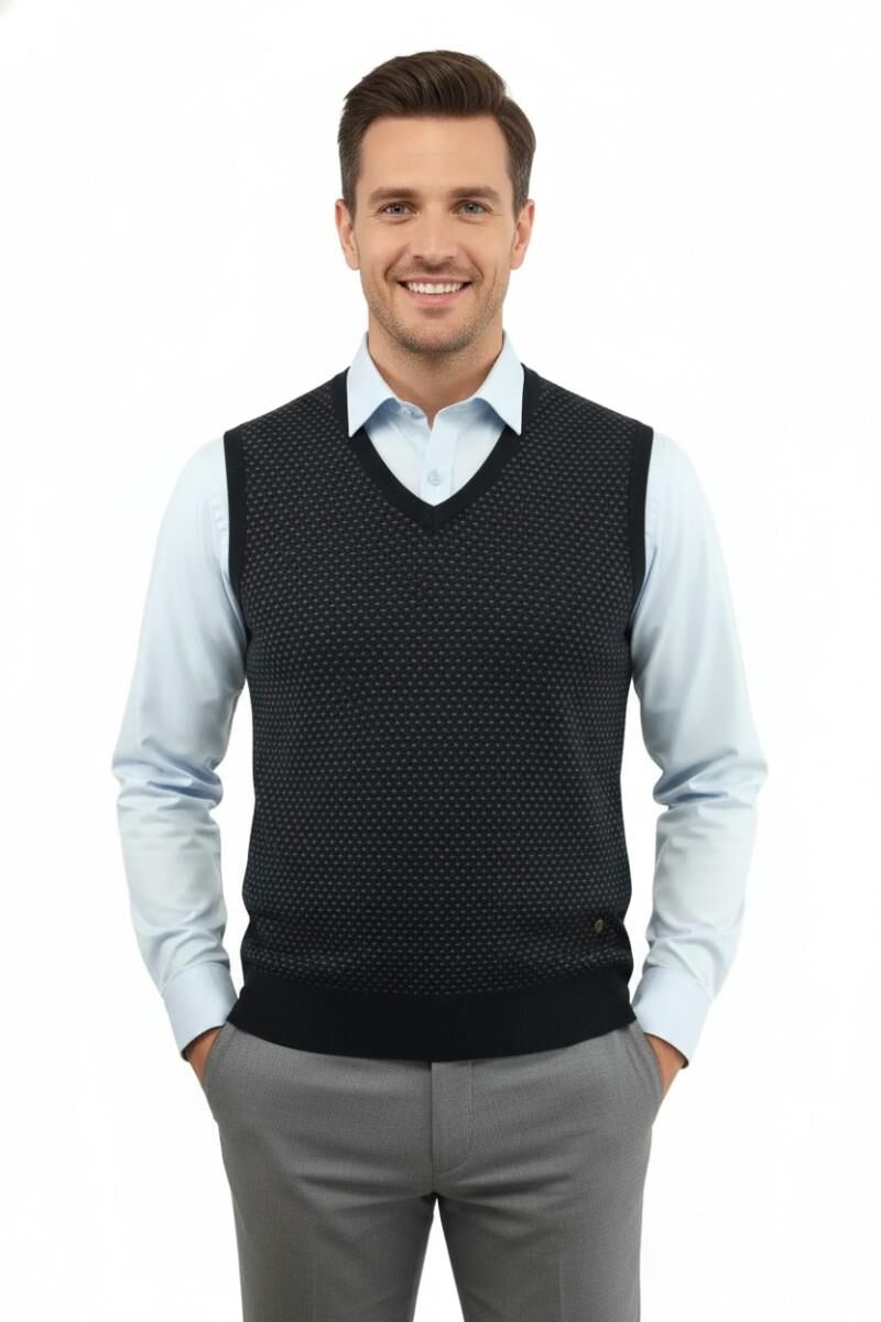 Erkek V Yaka Süveter Çelik Örgü Regular Kalıp 5201H BGL-ST04842 LACİVERT - 2XL