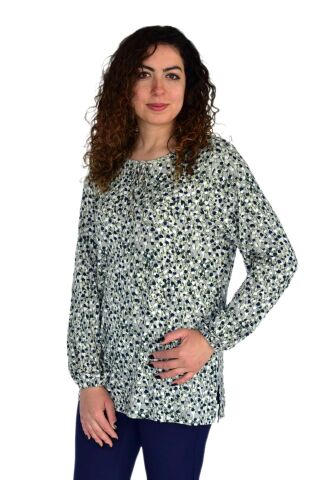 Kadın Ebruli Desen Baskılı Viscon Bluz BGL-ST04286 HAKİ - M