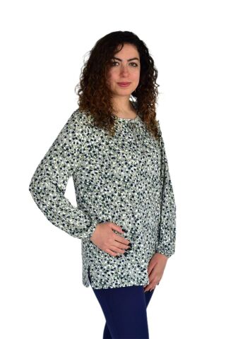 Kadın Ebruli Desen Baskılı Viscon Bluz BGL-ST04286 HAKİ - M