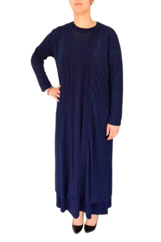 Kadın Simli Abiye Elbise 2 Li Tunikli  9181 BGL-ST02658 LACİVERT - L