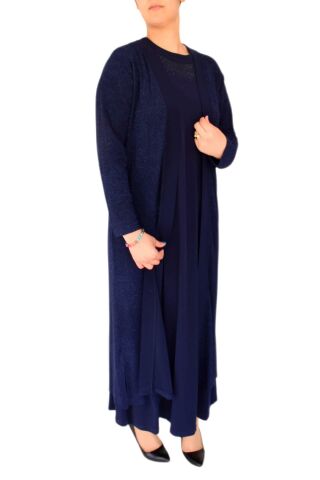 Kadın Simli Abiye Elbise 2 Li Tunikli  9181 BGL-ST02658 LACİVERT - L