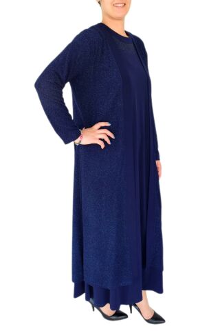 Kadın Simli Abiye Elbise 2 Li Tunikli  9181 BGL-ST02658 LACİVERT - L