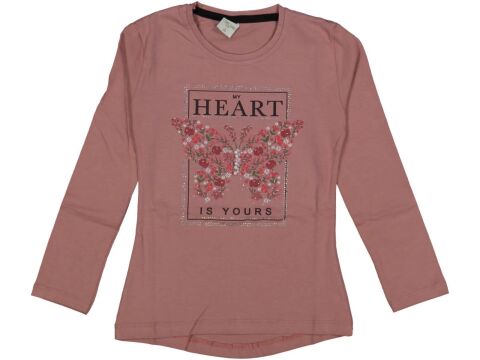 Kız Çocuk Mevsimlik Taşlı Kelebekli Sweatshirt BGL-ST03656 YEŞİL - 7 YAŞ