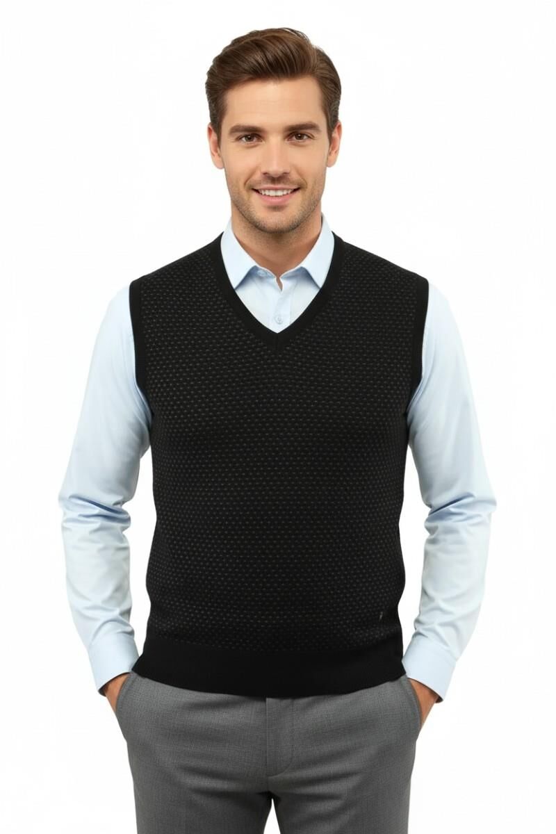 Erkek V Yaka Süveter Çelik Örgü Regular Kalıp 5201H BGL-ST04842 SİYAH - XL