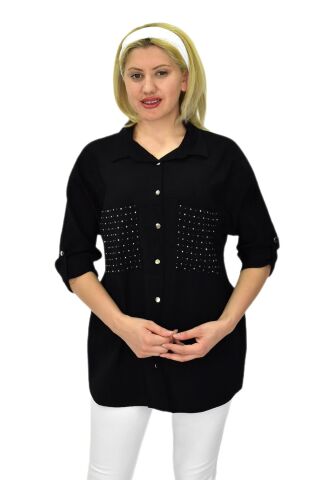 Kadın Cep Taşlı Ayrobin Gömlek BGL-ST03699 SİYAH - 38