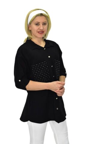 Kadın Cep Taşlı Ayrobin Gömlek BGL-ST03699 SİYAH - 38