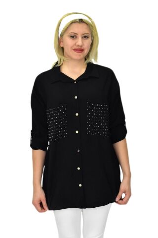 Kadın Cep Taşlı Ayrobin Gömlek BGL-ST03699 SİYAH - 38