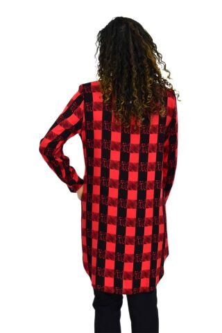 Kadın Ekose Kareli Tunik BGL-ST02956 KIRMIZI - 44