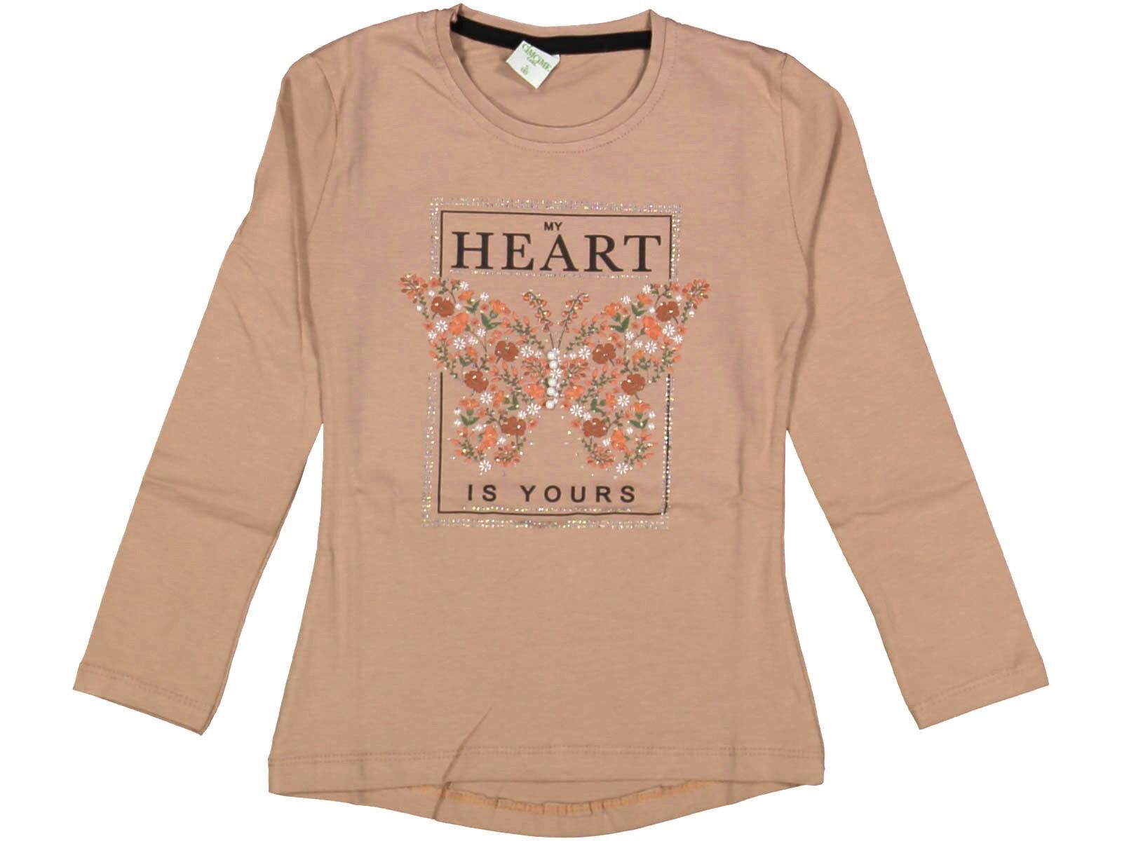 Kız Çocuk Mevsimlik Taşlı Kelebekli Sweatshirt BGL-ST03656 BEJ - 7 YAŞ