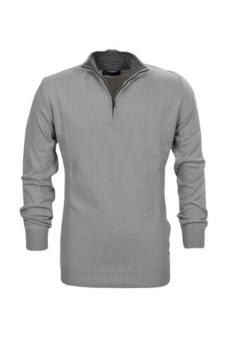 Erkek Spor Düz Fermuarlı Yaka Kazak R22949 BGL-ST03181 GRİ - M