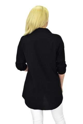 Kadın Cep Taşlı Ayrobin Gömlek BGL-ST03699 SİYAH - 42
