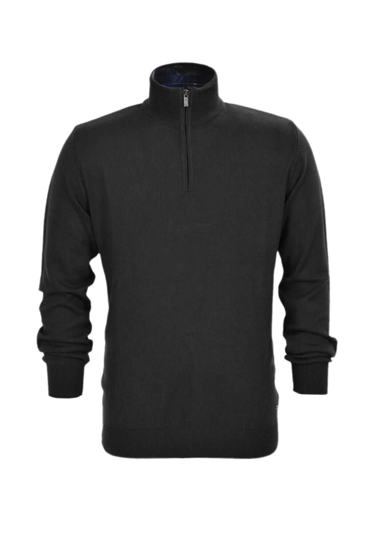 Erkek Spor Düz Fermuarlı Yaka Kazak R22949 BGL-ST03181 HAKİ - L