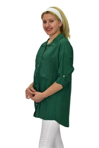Kadın Cep Taşlı Ayrobin Gömlek BGL-ST03699 YEŞİL - 40