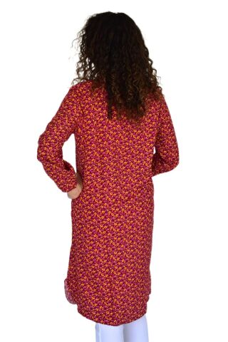 Kadın Uzun Çiçek Baskılı Desen Viscon Bluz BGL-ST04290 BORDO - 2XL