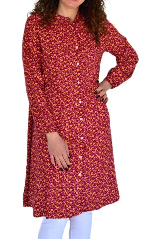 Kadın Uzun Çiçek Baskılı Desen Viscon Bluz BGL-ST04290 BORDO - 2XL