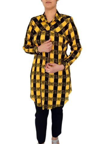 Kadın Ekose Kareli Tunik BGL-ST02956 SARI - 44