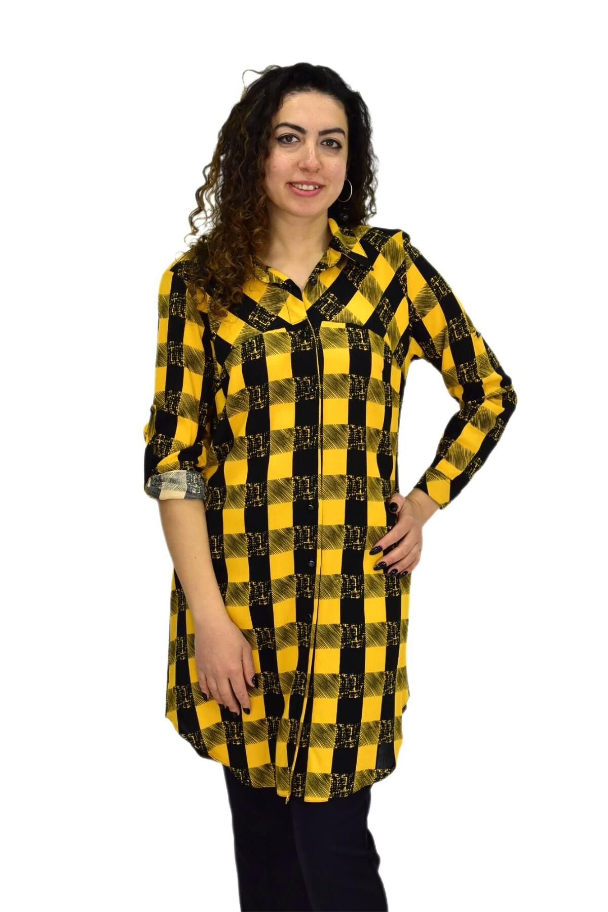 Kadın Ekose Kareli Tunik BGL-ST02956 SARI - 44