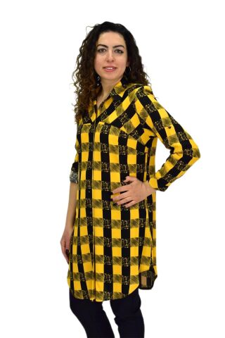 Kadın Ekose Kareli Tunik BGL-ST02956 SARI - 44