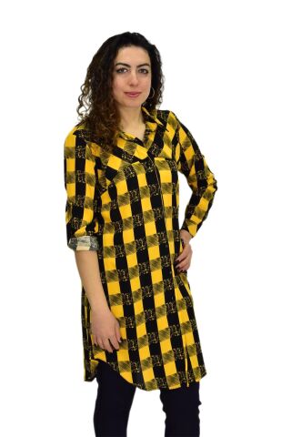 Kadın Ekose Kareli Tunik BGL-ST02956 SARI - 44