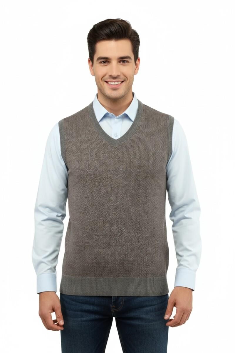 Erkek V Yaka Süveter Çelik Örgü Regular Kalıp 5206H BGL-ST04841 K.GRİ - 2XL