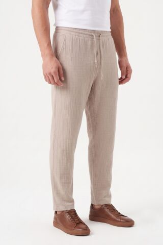 Erkek Baggy Kalıp Müslin Kumaş Pantolon BGL-ST05592 BEJ - S
