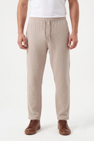Erkek Baggy Kalıp Müslin Kumaş Pantolon BGL-ST05592 BEJ - M