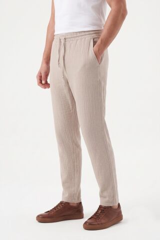 Erkek Baggy Kalıp Müslin Kumaş Pantolon BGL-ST05592 BEJ - XL