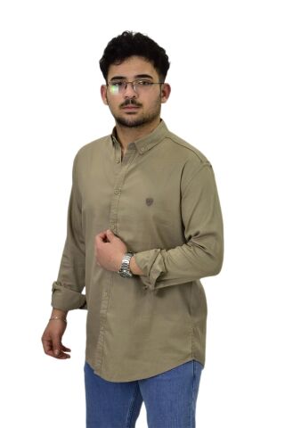 Erkek Büyük Beden Spor Likralı Gömlek BGL-ST04486 BEJ - 2XL