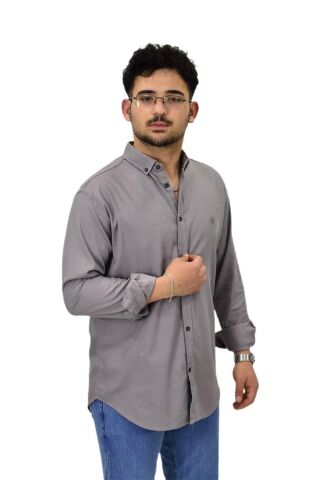Erkek Büyük Beden Spor Likralı Gömlek BGL-ST04486 GRİ - 2XL