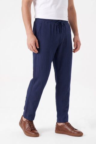 Erkek Baggy Kalıp Müslin Kumaş Pantolon BGL-ST05592 LACİVERT - S