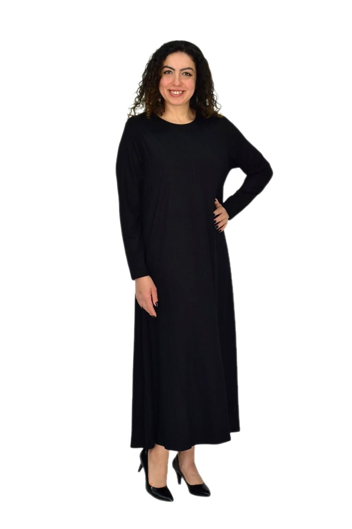 Kadın Siyah Uzun Kol Likralı Viskon Elbise BGL-ST04677 SİYAH - L