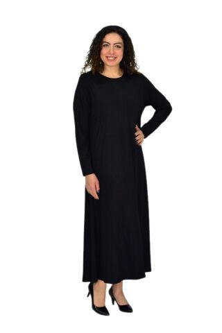 Kadın Siyah Uzun Kol Likralı Viskon Elbise BGL-ST04677 SİYAH - L