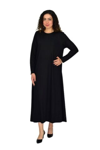 Kadın Siyah Uzun Kol Likralı Viskon Elbise BGL-ST04677 SİYAH - L