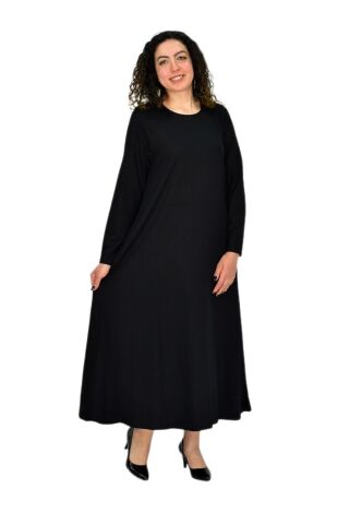 Kadın Siyah Uzun Kol Likralı Viskon Elbise BGL-ST04677 SİYAH - L