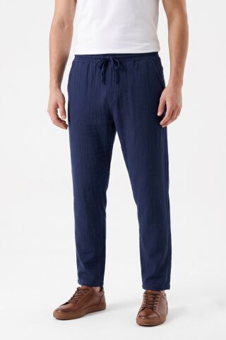 Erkek Baggy Kalıp Müslin Kumaş Pantolon BGL-ST05592 LACİVERT - L