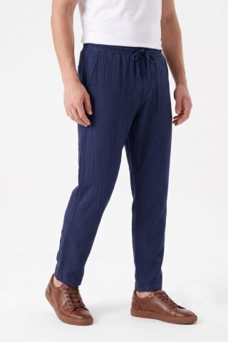 Erkek Baggy Kalıp Müslin Kumaş Pantolon BGL-ST05592 LACİVERT - L