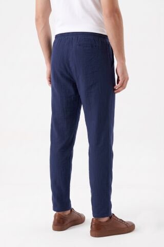 Erkek Baggy Kalıp Müslin Kumaş Pantolon BGL-ST05592 LACİVERT - L
