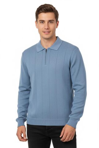 Erkek Polo Yaka Fermuarlı Triko Kazak Regular Fit  7019 BGL-ST04922