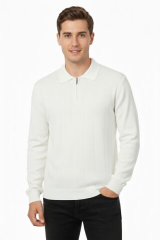 Erkek Polo Yaka Fermuarlı Triko Kazak Regular Fit  7019 BGL-ST04922 SİYAH - M