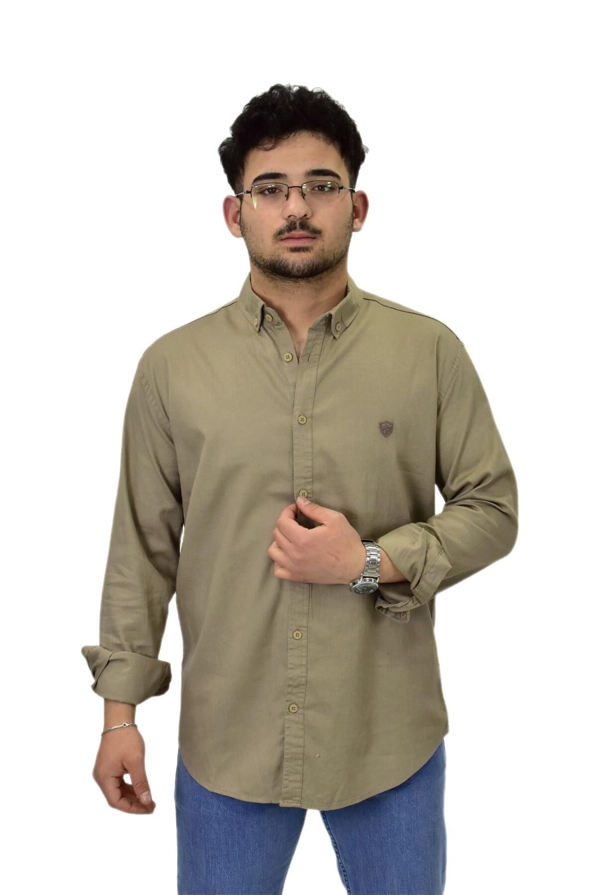 Erkek Büyük Beden Spor Likralı Gömlek BGL-ST04486 BEJ - 5XL