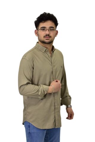 Erkek Büyük Beden Spor Likralı Gömlek BGL-ST04486 BEJ - 5XL