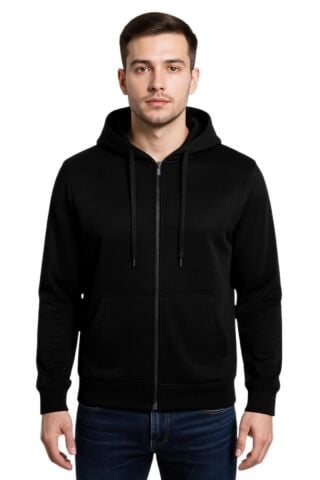 Erkek Kapüşonlu Fermuarlı Siyah Sweatshirt BGL-ST04790