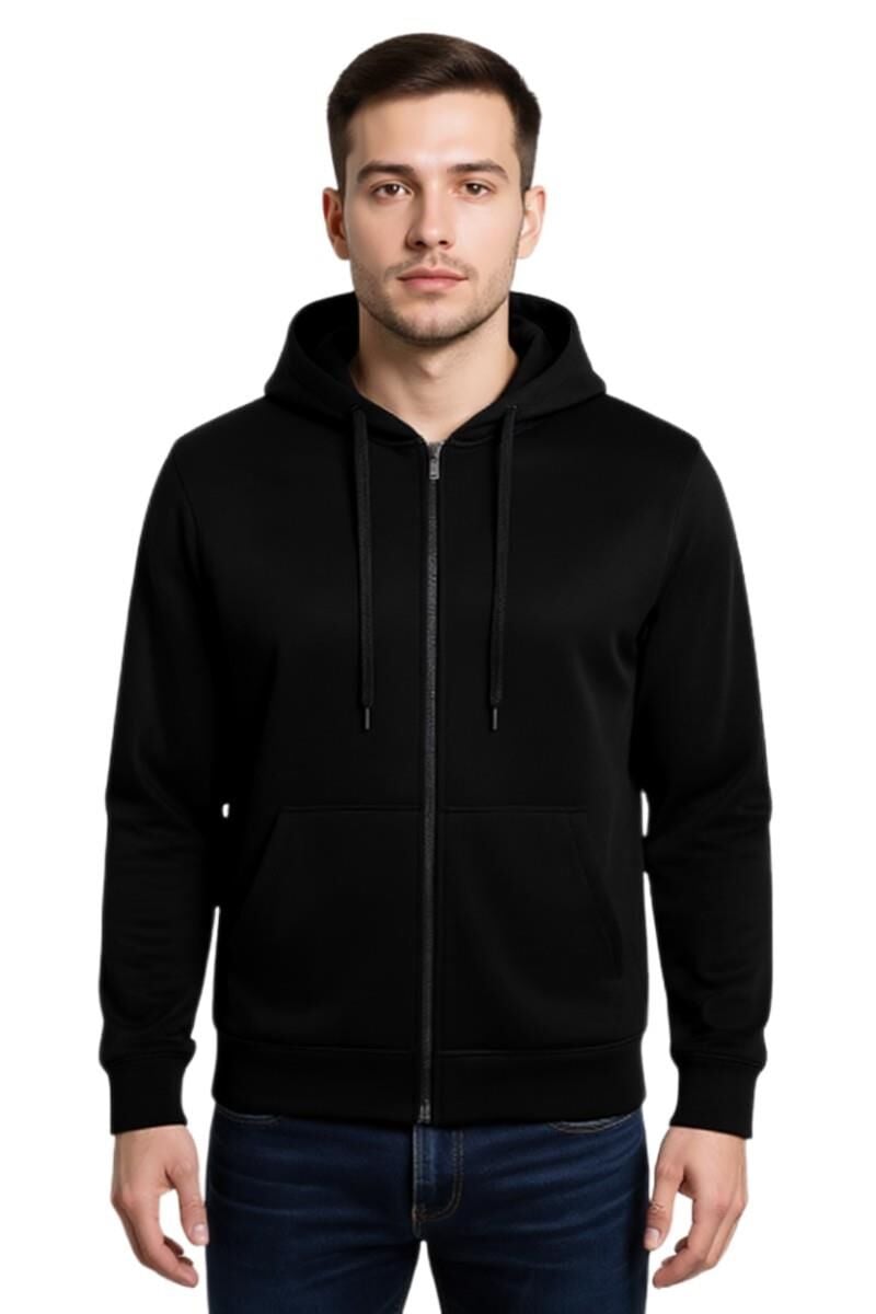 Erkek Kapüşonlu Fermuarlı Siyah Sweatshirt BGL-ST04790