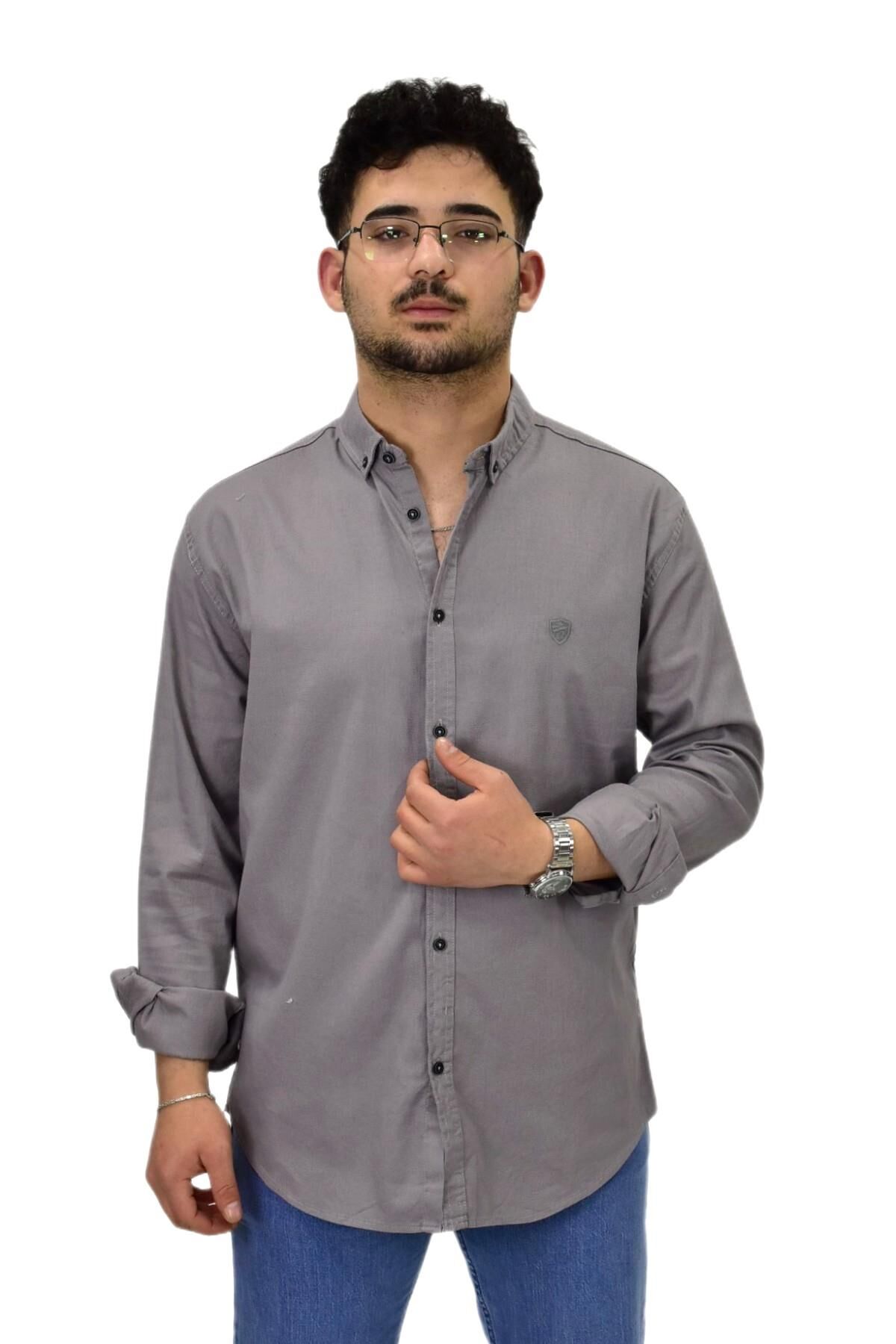 Erkek Büyük Beden Spor Likralı Gömlek BGL-ST04486 GRİ - 2XL