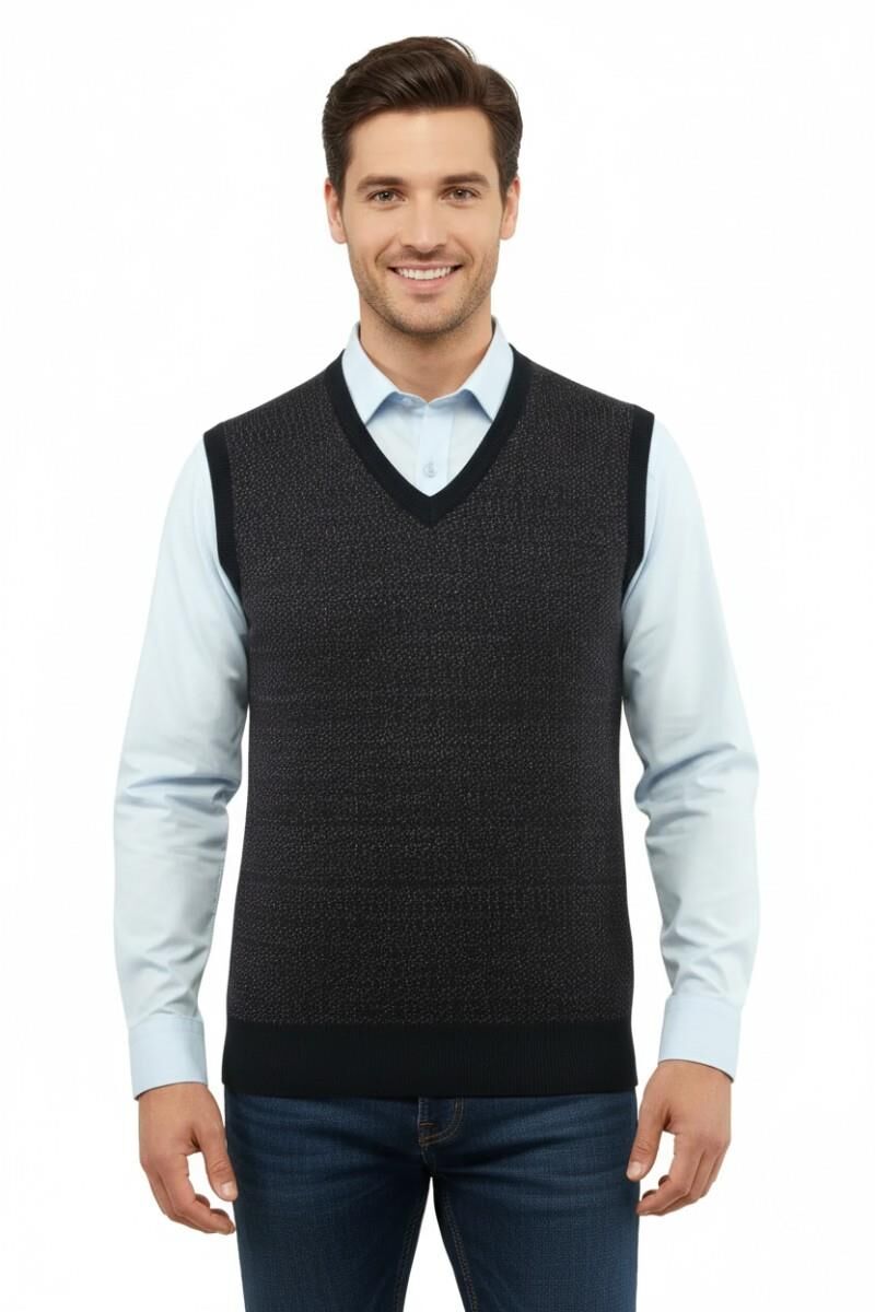 Erkek V Yaka Süveter Çelik Örgü Regular Kalıp 5206H BGL-ST04841 LACİVERT - M