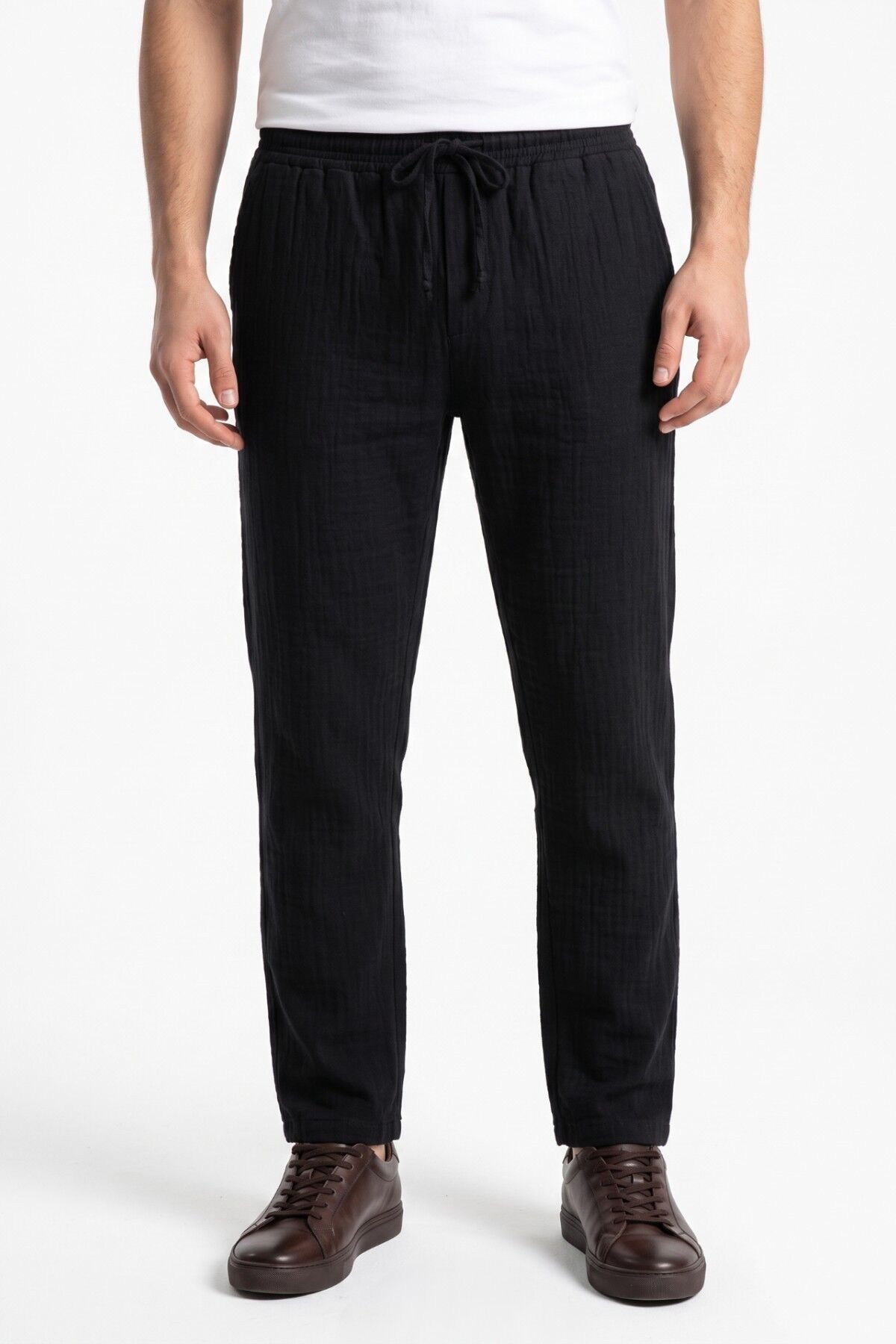 Erkek Baggy Kalıp Müslin Kumaş Pantolon BGL-ST05592 SİYAH - L