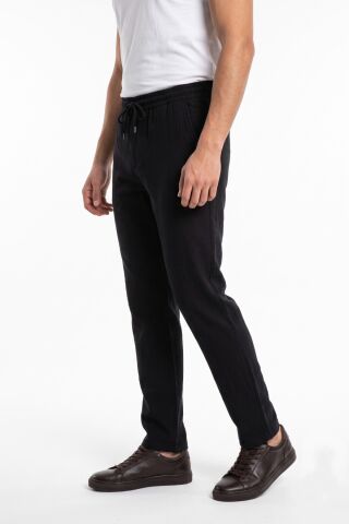 Erkek Baggy Kalıp Müslin Kumaş Pantolon BGL-ST05592 SİYAH - L