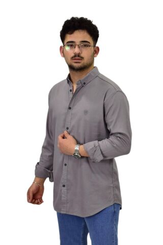 Erkek Büyük Beden Spor Likralı Gömlek BGL-ST04486 GRİ - 4XL