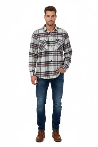 Erkek Kışlık Çift Cep Kapaklı Oduncu Gömlek BGL-ST04869 BORDO - XL