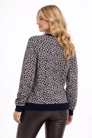 Kadın Leopar Desen Triko Kazak BGL-ST05285 LACİVERT - 5XL